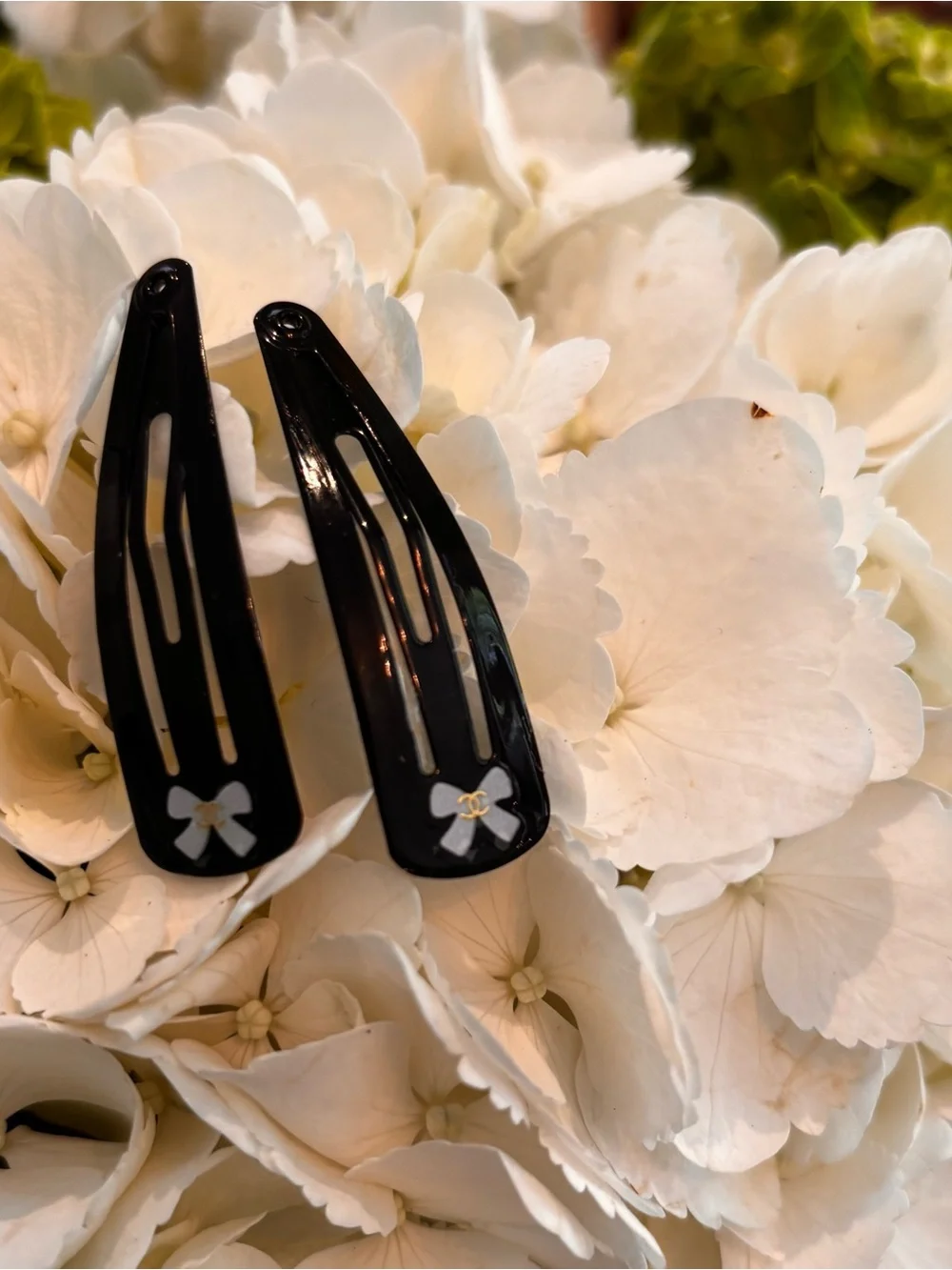 Black Bow Accent Snap Hair Clips - Set of 2